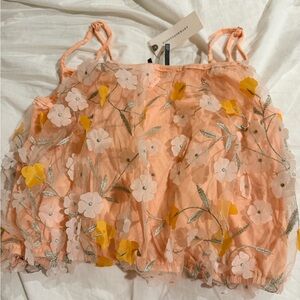Anthropologie Floral Embroidered Peach Top NWT